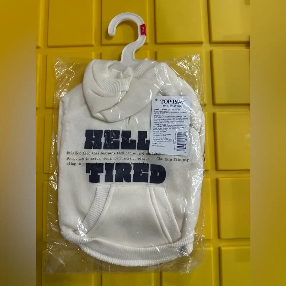 Top Paw Dog Apparel Cute White Hella' Tired Stretch Hoodie Size - XS